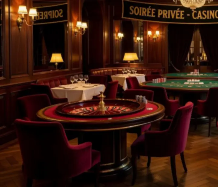 salon de jeux privatisé avec table de roulette et invités élégants