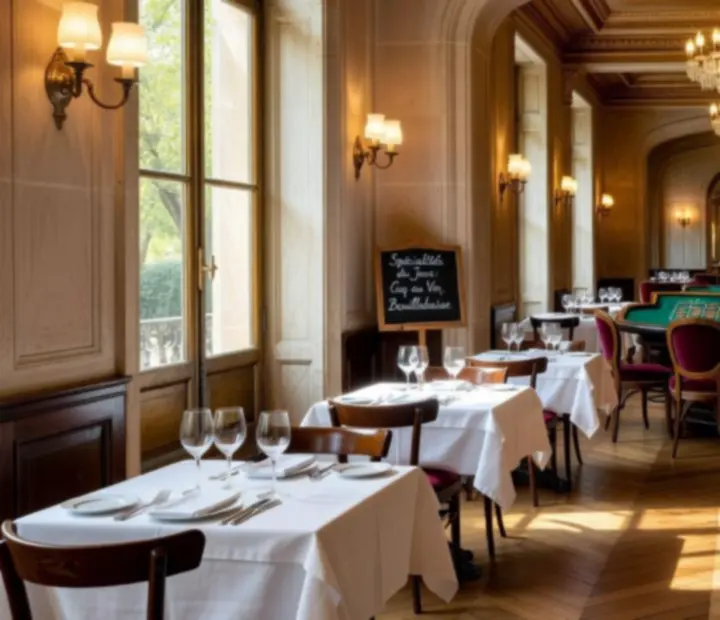 Salle lumineuse d’Atelier Gourmand avec tables en bois et vue sur le salon de jeux